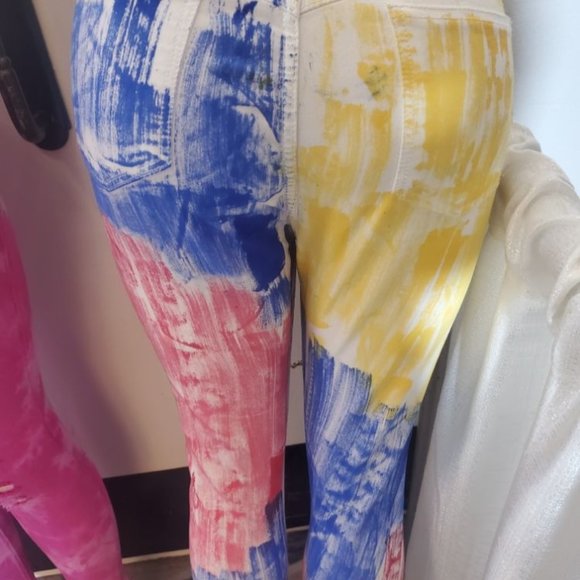 Painted Jeans Mid Rise Skinny Jeans MultiColor Stretch Jeans Painted Denim - Picture 3 of 4